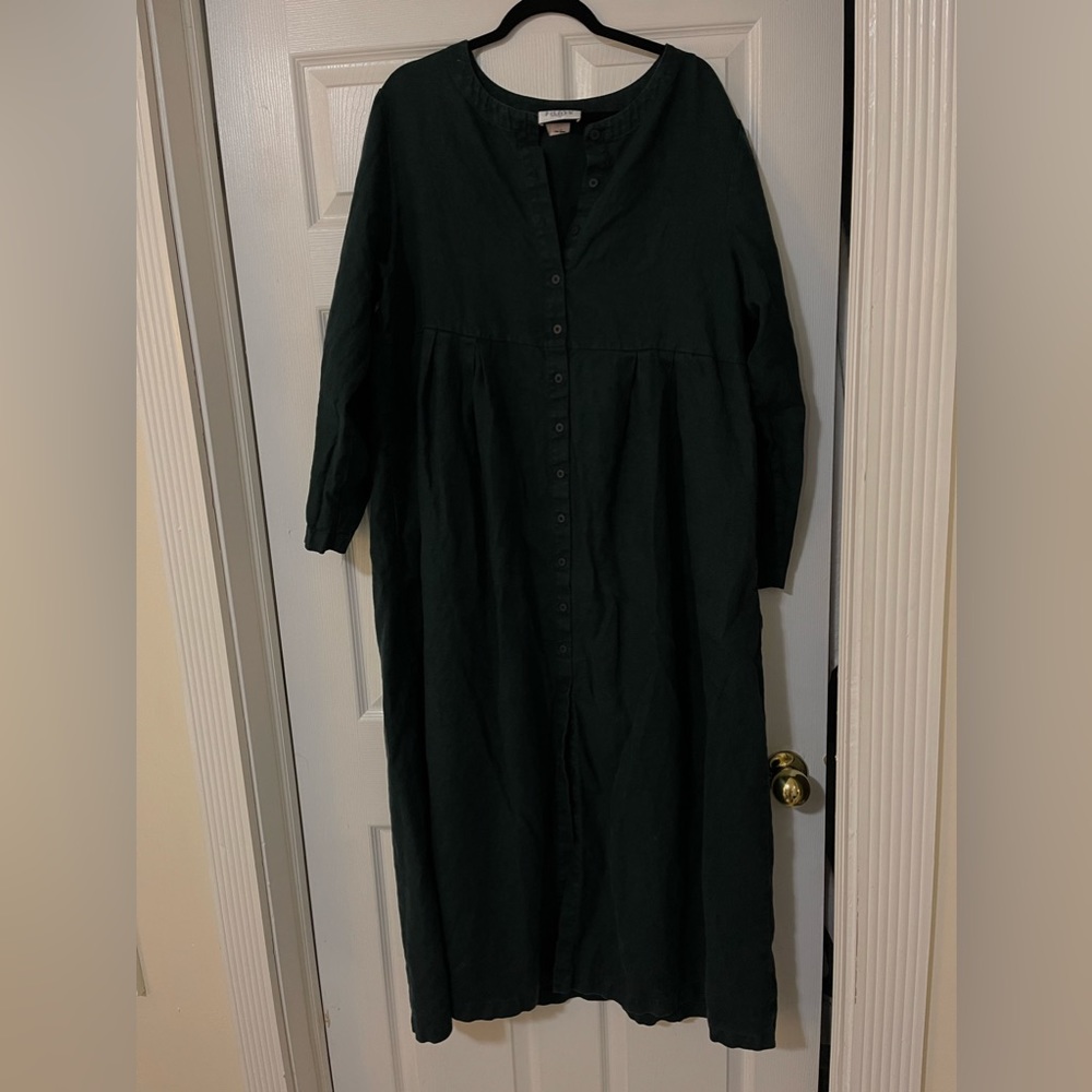 Eileen Fisher Long Button-Front Linen Maxi Dress